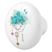 Turfroze rozen met sleutels keramische knop (Rechts)