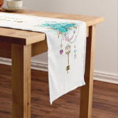 Turfroze rozen met sleutels korte tafelloper (Voorbeeld)