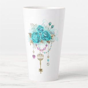 Turfroze rozen met sleutels latte mok