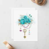 Turfroze rozen met sleutels notitiekaartje (Voorkant / Achterkant in situ)