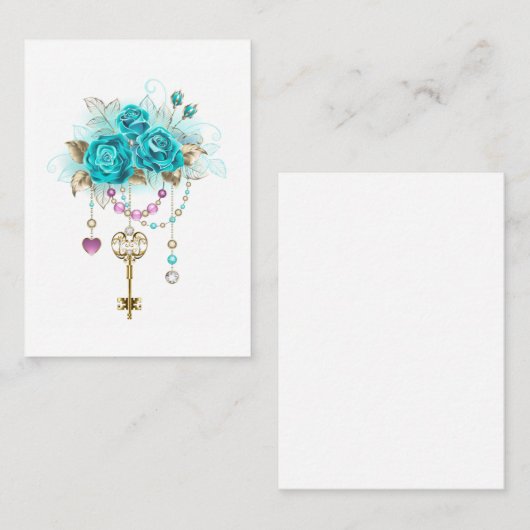 Turfroze rozen met sleutels plaatskaartje (Voorkant / Achterkant)