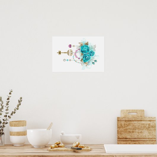 Turfroze rozen met sleutels poster (Keuken)