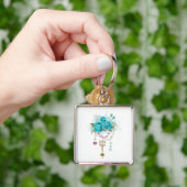 Turfroze rozen met sleutels sleutelhanger (Hand)