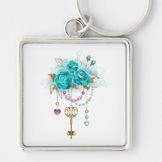 Turfroze rozen met sleutels sleutelhanger (Voorkant)