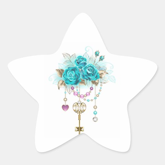 Turfroze rozen met sleutels ster sticker (Voorkant)