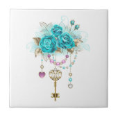 Turfroze rozen met sleutels tegeltje (Voorkant)