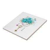 Turfroze rozen met sleutels tegeltje (Zijkant)