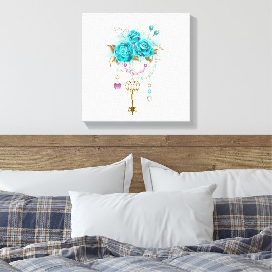 Turfrozen Rozen met Sleutels Canvas Afdruk (Insitu (Slaapkamer))