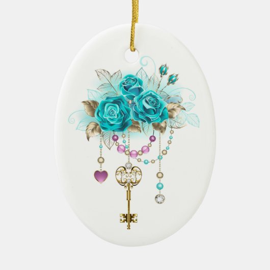 Turfrozen Rozen met Sleutels Keramisch Ornament (Voorkant)