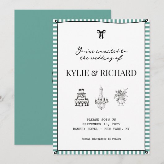 Turfstreep rand Save The Date Kaart (Voorkant / Achterkant)