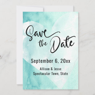 Turfwit Waterverf Hart Save-the-Date Kaart
