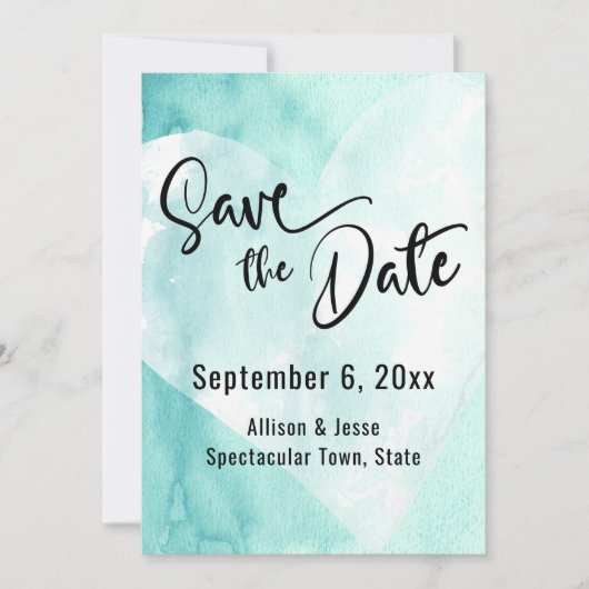 Turfwit Waterverf Hart Save-the-Date Kaart (Voorkant)