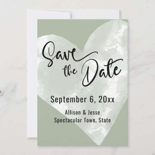 Turfwit Waterverf Hart Save-the-Date Kaart (Voorkant)