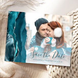 Turfzilver agaat foto save the date briefkaart