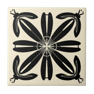 Turia Spanish Art Nouveau Black en Cream Tegel Tegeltje