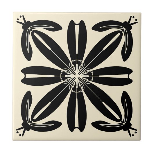 Turia Spanish Art Nouveau Black en Cream Tegel Tegeltje (Voorkant)