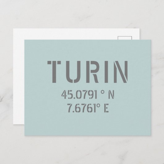 Turijn Italië - Coördinaten voor Latitude en Lengt Briefkaart (Voorkant / Achterkant)