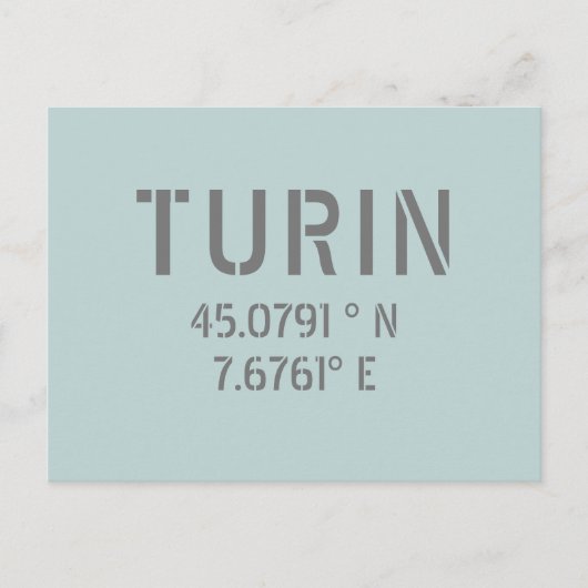 Turijn Italië - Coördinaten voor Latitude en Lengt Briefkaart (Voorkant)