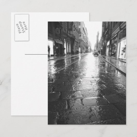 Turijn Italië, Natte Street Evening Briefkaart (Voorkant / Achterkant)