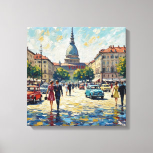 Turijn Italië Piazza Castello Vintage Opgerekte Ca Canvas Afdruk