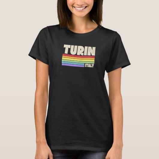 Turijn Italië Rainbow Gay Pride Merch Retro 70s 80 T-shirt (Voorkant)