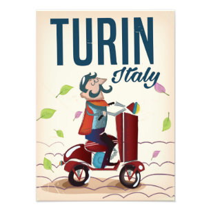 Turijn Italië vintage cartooneske reisposter Foto Afdruk