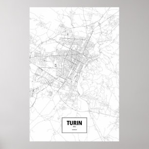 Turijn, Italië (zwart op wit) Poster