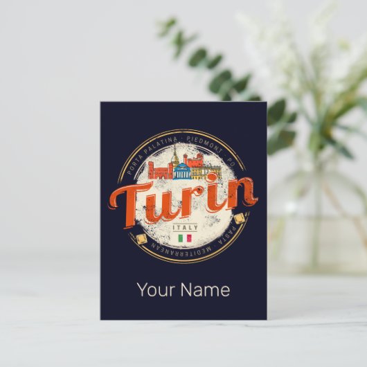 Turijn Piemonte Retro Skyline Italiaans  Pasta Feestdagenkaart