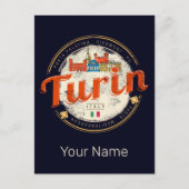 Turijn Piemonte Retro Skyline Italiaans  Pasta Feestdagenkaart (Voorkant)