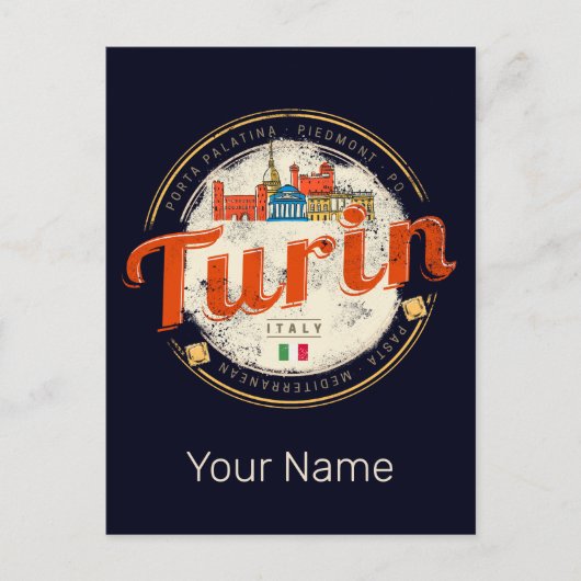 Turijn Piemonte Retro Skyline Italiaans  Pasta Feestdagenkaart (Voorkant)
