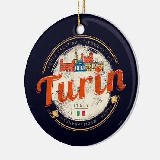 Turijn Piemonte Retro Skyline Italiaans Pasta Keramisch Ornament (Links)