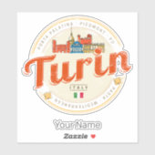 Turijn Piemonte Retro Skyline Italiaans  Pasta Sticker (Vel)