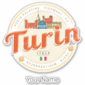 Turijn Piemonte Retro Skyline Italiaans  Pasta Sticker (Voorkant)