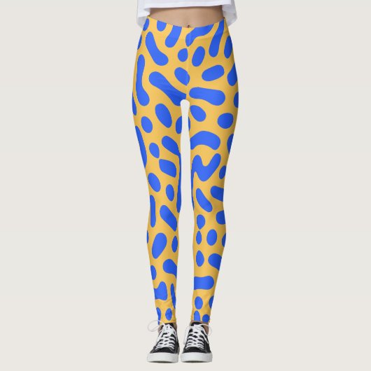 Turing Pattern Abstracte Leggings | Blauw en goud (Voorkant)