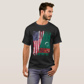 Turk Roots Half Amerikaanse vlag VS Turkistan vlag T-shirt (Voorkant volledig)