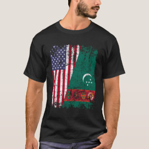 Turk Roots Half Amerikaanse vlag VS Turkistan vlag T-shirt