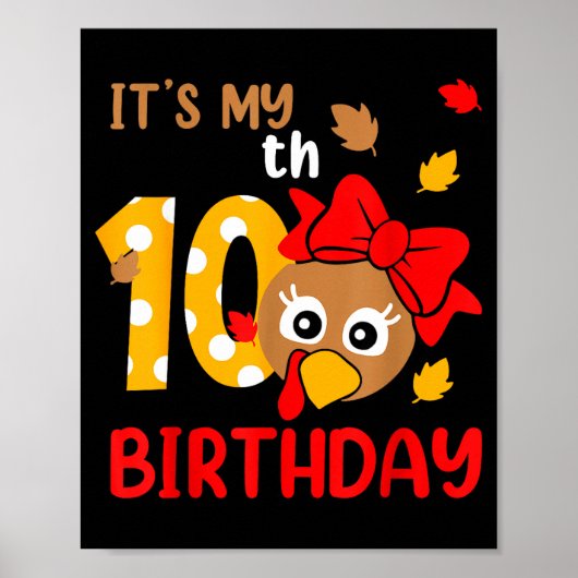 Turkey 10th Birthday Autumn Thanksgiving Party Boy Poster (Voorkant)