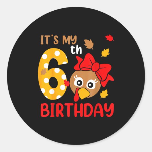 Turkey 6th Birthday Autumn Thanksgiving Party Boy Ronde Sticker (Voorkant)