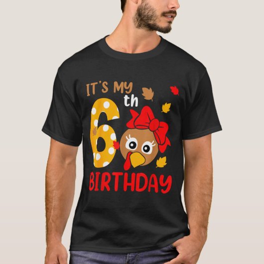 Turkey 6th Birthday Autumn Thanksgiving Party Boy  T-shirt (Voorkant)