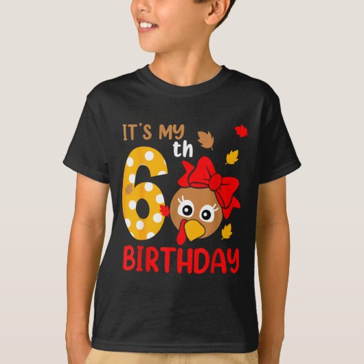Turkey 6th Birthday Autumn Thanksgiving Party Boy  T-shirt (Voorkant)