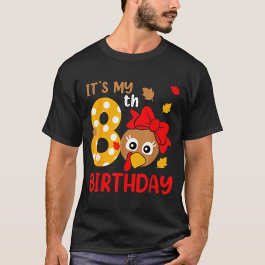 Turkey 8th Birthday Autumn Thanksgiving Party Boy  T-shirt (Voorkant)
