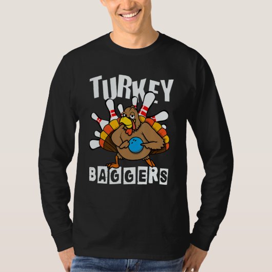 Turkey Baggers Bowling Prettig Thanksgiving Day T-shirt (Voorkant)