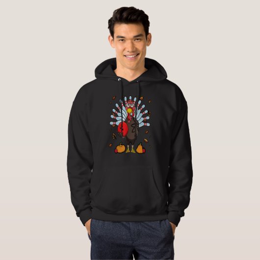 Turkey Bowling Hello Fall Cute Turkey Bowling Squa Hoodie (Voorkant volledig)