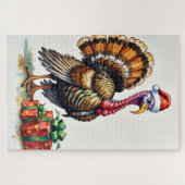 Turkey Clumsily Hiding with Paper Santa Hat Legpuzzel (Horizontaal)