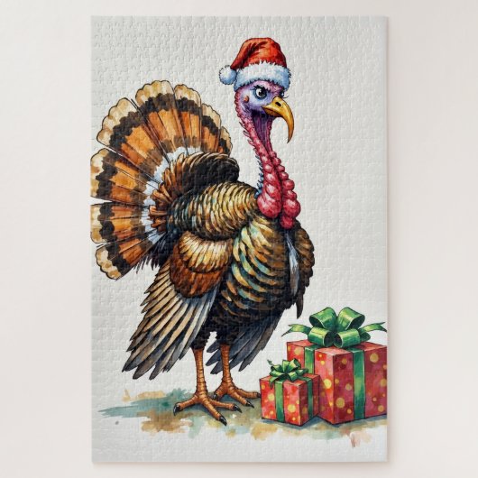 Turkey Clumsily Hiding with Paper Santa Hat Legpuzzel (Verticaal)