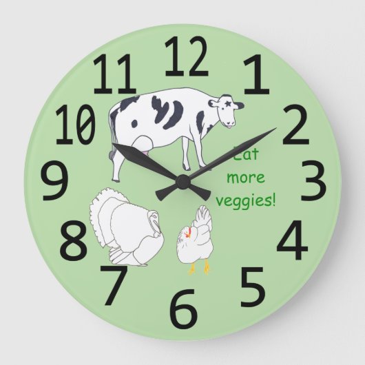Turkey Cow Chicken Eat more Veggies Wall Clocks Grote Klok (Voorkant)
