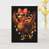 Turkey Dancing Turkey Day Womens Fall Cute Bow Tha Kaart (Gele Bloem)