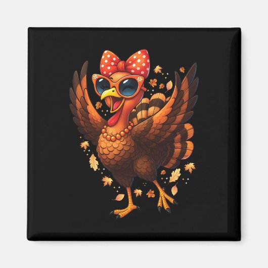 Turkey Dancing Turkey Day Womens Fall Cute Bow Tha Magneet (Voorkant)