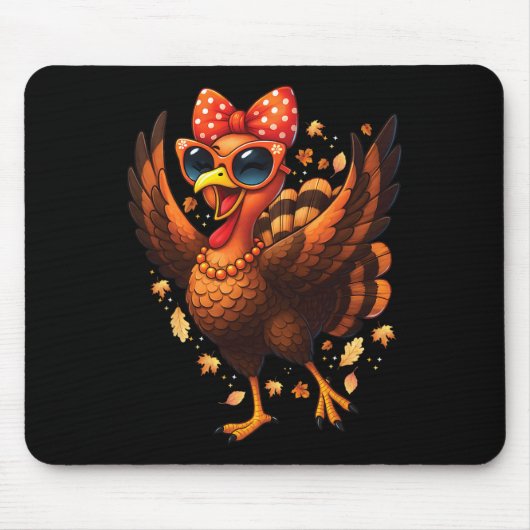 Turkey Dancing Turkey Day Womens Fall Cute Bow Tha Muismat (Voorkant)