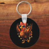 Turkey Dancing Turkey Day Womens Fall Cute Bow Tha Sleutelhanger (Voorkant)